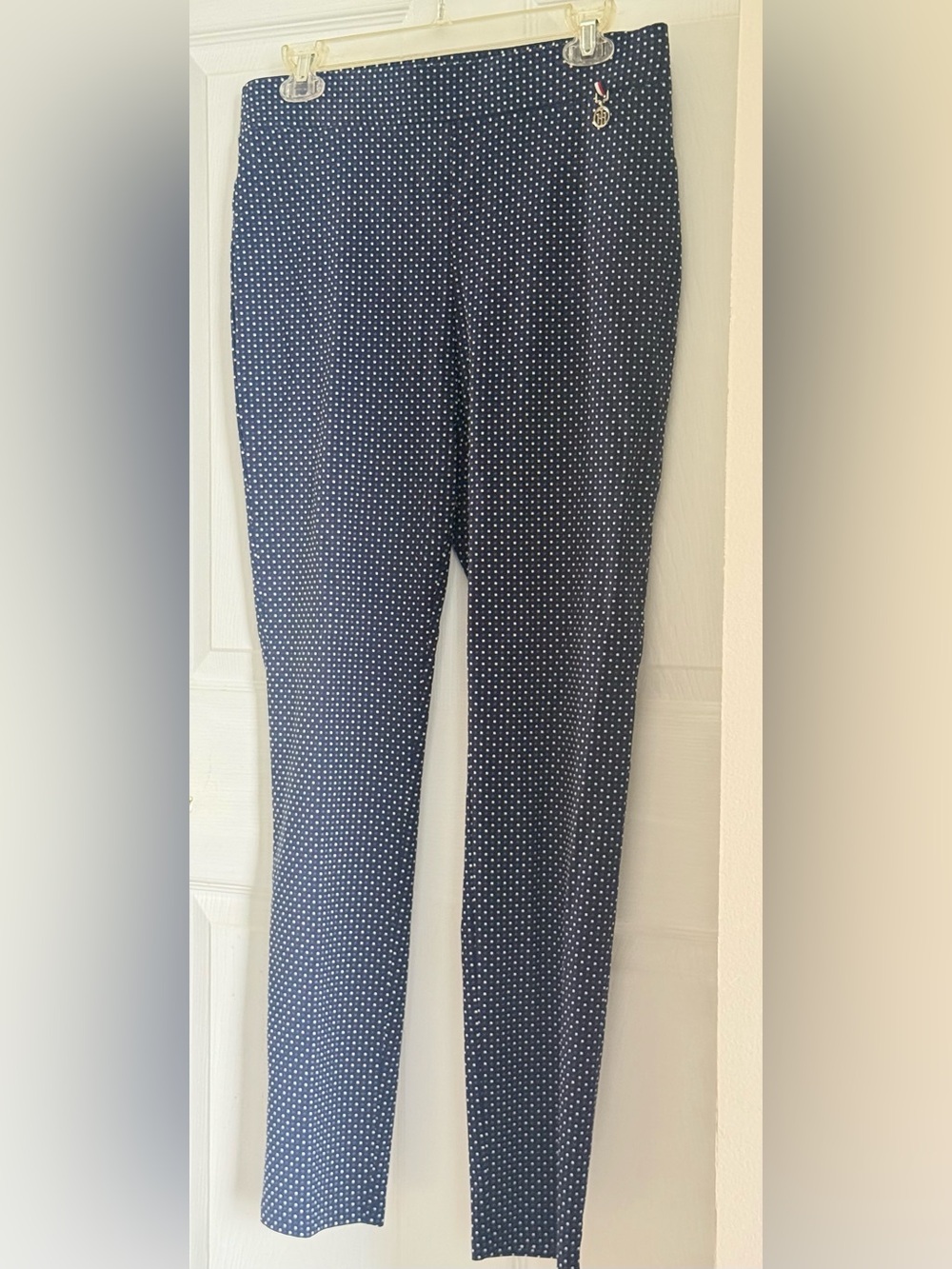 Tommy Hilfiger Size 12 Navy Blue Polka Dot Stretch Ankle Pants